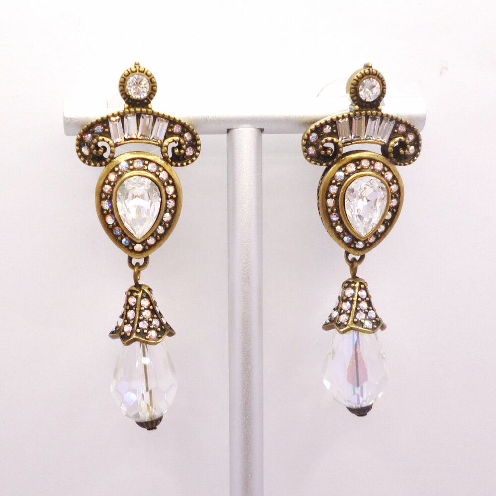 Heidi Daus Dangle Earrings Swarovski Crystals SIGNED Art Deco Style Perfect Cond
